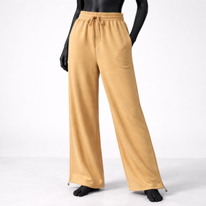 Pantalon de survêtement large personnalisé pour femme, taille élastique avec cordon de serrage, coupe droite, ourlet ouvert, pantalon de détente, vente en gros OEM - Product Image 3