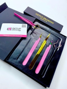 Pince à épiler pour cils GETUP BROSONS IMPEX de haute qualité en acier inoxydable, anti-magnétique, anti-statique, pointe lisse de 10 mm, poignée diamantée - Product Image 5