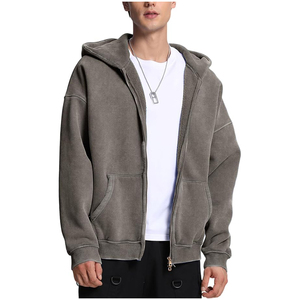 เสื้อฮู้ดแบบมีซิปสำหรับผู้ชายเสื้อผ้าแนวสตรีทโอเวอร์ไซส์ผ้าคอตตอนพิมพ์ลายสกรีน100% สำหรับฤดูหนาว - Product Image 5