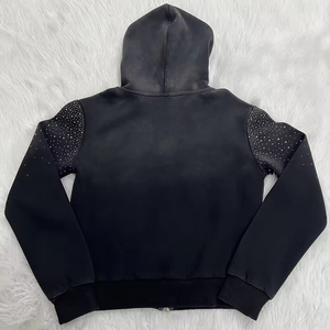 Sudadera con capucha Logotipo personalizado Sudadera con capucha de lentejuelas 100% algodón OEM Sudadera con capucha Fabricante de ropa Lavado ácido Unisex Terry Fabric Street Wear Baggy Men - Product Image 3