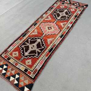Turkish <b>Runner</b> Rug, 2.5x8.2 ft Vintage Rug, <b>Red</b> Floral Wool Rug - Product Image 2