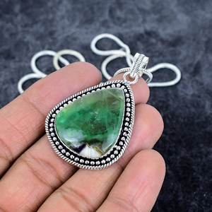 Green Fluorite <b>925</b> <b>Sterling</b> <b>Silver</b> Pear Gemstone Fine Pendant Necklace <b>Chain</b> Necklace For <b>Men</b> Women Anniversary Pendant Necklace - Product Image 3