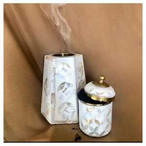 Brûleur d'encens Bakhoor en bois de santal naturel avec incrustation de os, encensoir arabe Mubkhar, parfum musqué classique, anti-odeur, pour la maison toute l'année - Product Image 5