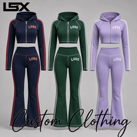Logo Kustom 2026 Musim Gugur Wanita Set Pakaian Olahraga 2 Potong Slim Fit Crop Hoodie Celana Flare Bergaris Samping Kasual Gym Streetwear Outfit
