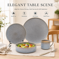 Vente en gros de 16 pièces en grès glaçure réactive mate service de table assiette ronde en porcelaine bol et tasse service de vaisselle
