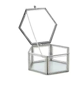 Boîte de rangement en verre de forme personnalisée, cadre en métal doré antique, décoration de maison écologique, pour bagues, boucles d'oreilles, colliers, bijoux - Product Image 4