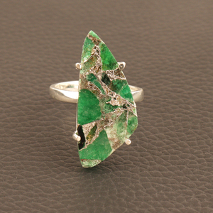 Magnifique bague mohave en cuivre vert turquoise, bague fantaisie en laiton plaqué argent, ensemble de broches, bague ouverte réglable, bijoux - Product Image 4