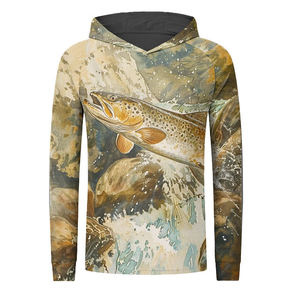 Upf50 + Protección solar Sudaderas con capucha de pesca de secado rápido Camisas de pesca de manga larga de poliéster para hombres con impresión de sublimación con capucha - Product Image 6