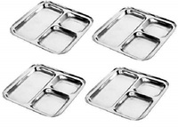 KING-Assiettes à dîner rectangulaires en acier inoxydable écologiques pour restaurant, 5 compartiments, boîte à lunch avec couvercles en métal PP