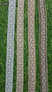 Rubans et lacets brodés à la machine avec des perles fixes en différents modèles et couleurs pour robes de mariée - Product Image 2