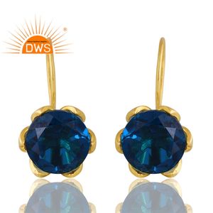 Handmade Design 925 Silver 18K Gold Plated Doublet London Blue Topaz Quartz Gemstone Earring <b>For</b> <b>Women</b> Jewelry Manufacturer - Product Image 1