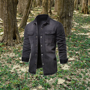 Nueva chaqueta vaquera lavada informal para hombre con cuello mandarín Logotipo frontal de servicio OEM Colección de primavera y otoño - Product Image 3