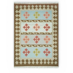 Alfombra Kilim de Lana Hecha a Mano, Tejida a Mano con Bucle, Diseño Geométrico Abstracto, Alfombra Moderna para Sala de Estar - Product Image 1