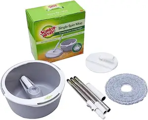 From the most popular brand 3M Sco.tch-Brite T6 Single Bucket Spin Mop - Compact/Clean / 100% Microfiber/Trap Dust, Grey