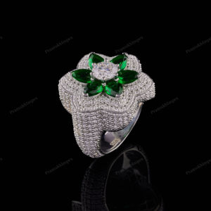 Anillo de Moissanita con Forma de Flor Completamente Engastado para Hombre y Mujer, Plata de Ley 925, Chapado en Oro Rosa/Amarillo/Blanco, Estilo Hiphop - Product Image 1
