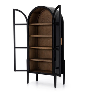 High Quality Solid Teak Wood Frame Display Cabinet with Glass with <b>black</b> color for Home Furniture Indoor Use. - Product Image 5