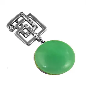 Pendentif géométrique argenté pour femme, style religieux, avec quartz vert, diamant, perle et pierre principale en cristal, breloques numérotées - Product Image 1