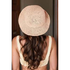 Chapeau de paille tricoté à la main importé rose poudré Hsr2083 - Rose poudré - Product Image 4