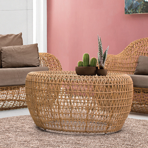 Mesa de centro de mimbre tejida a mano con tapa de cristal | Mesa ovalada de ratán moderna para exteriores e interiores para decoración de sala de estar y Patio - Product Image 2