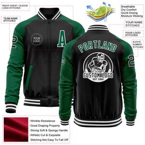 Personalizado negro Kelly verde-blanco bombardero Varsity Letterman dos tonos cremallera chaqueta cortavientos vintage hombres Varsity chaqueta - Product Image 2