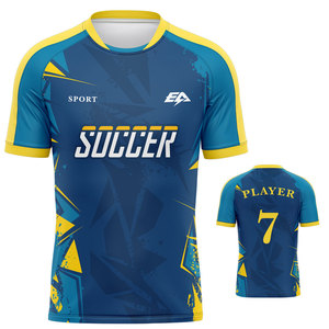 Camiseta de fútbol con logotipo personalizado de poliéster 100% de alta calidad, parte superior de tela suave con número de sublimación, fabricada a Color de pedido - Product Image 1