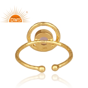 Best Selling Sterling Silver 18K Gold Plated Natural Rose Quartz Gemstone <b>Adjustable</b> <b>Ring</b> Demi Fine Jewelry Manufacturer - Product Image 4
