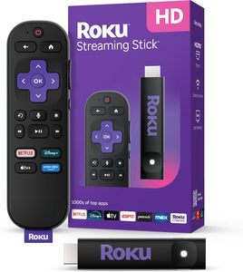 In Stock Streaming Stick HD — HD Streaming Device for <b>TV</b> with Roku Voice <b>Remote</b>, Free & Live <b>TV</b> - Product Image 1