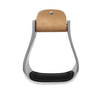 Western Horse Saddle Bell Stirrups 4 3/4 "de ancho Classic Brown Leather Covered Roper Riding Accesorio Cowboy Tack Ranch Work - Product Image 3