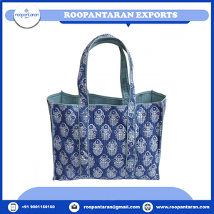 New Arrival Traditional Hand Block Printed Cotton Quilted <b>Evening</b> <b>Bags</b> Tote with Inner Pockets on Sale - Product Image 6