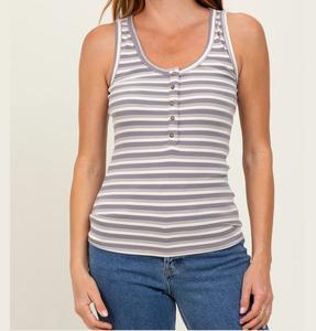 Camiseta de Maternidad de Algodón 100%, Holgada, sin Mangas, con Estampado de Rayas Teñidas Lisas, de Último Diseño y Alta Calidad, con Botones para Embarazo - Product Image 3