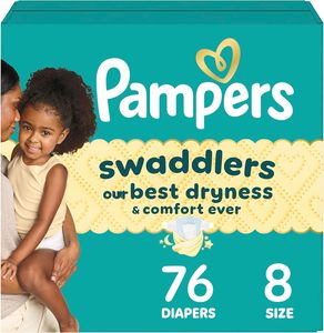 Couches Pampers Swaddlers, taille 8 (30+ lbs), 76 unités, absorbantes, gardent bébé au sec et confortable, respectueuses de la peau, couches jetables pour bébé. - Product Image 1
