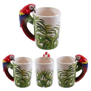 Handmade 3D Macaw Design <b>Ceramic</b> <b>Cups</b> Set of 2 200ml Capacity Ins Style Spoon Novelty Accessory for Father's Day Coffee Shops - Product Image 6