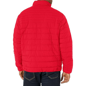 Veste d'hiver décontractée en toile légère pour hommes Bomber matelassé avec capuche coupe-vent et logo avant Design Puffer Outwear - Product Image 5
