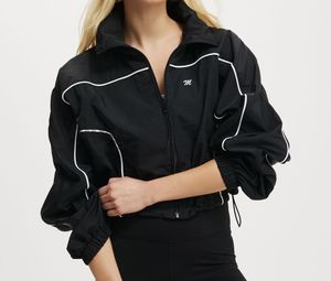 Personalizable más tamaño de las mujeres Hip Hop recortado contraste Anorak chaqueta impresión de la letra, suelta antiarrugas Anti-Pilling Imprimir - Product Image 5