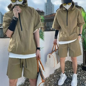 Ensemble d'été de style cargo pour hommes T-shirt décontracté à capuche et à manches courtes Short Loose Fashion High Quality Handsome Sweatshirt Suit - Product Image 3