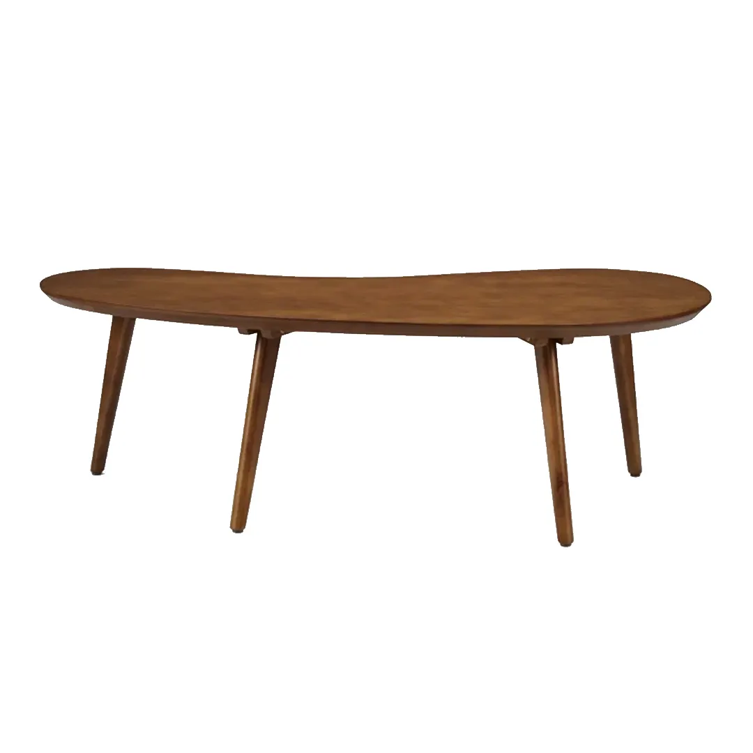Teak Solid Wood Coffee Table With Kidney Bean Design Smooth Curves And Four Straight Tapered Legs
