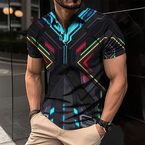 Men's High Quality 3D Graphic <b>Short</b> <b>Sleeve</b> for Polo <b>Sweatshirt</b> Fashionable Style Male Pullover Tee Top Lapel Button Solid - Product Image 2