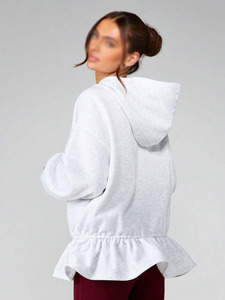 <b>Women</b> Oversized <b>Fleece</b> Hoodie Solid Color Drawstring Gathered Hem Loose Fit Drop Shoulder Hooded <b>Top</b> OEM ODM Wholesale - Product Image 2