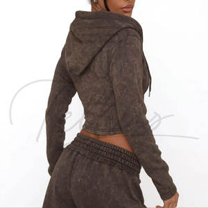 Women's Summer Formal Fitness <b>Short</b> <b>Sleeve</b> Crew Neck Crop Top <b>Hoodie</b> Eco-Friendly Custom Acid Wash - Product Image 6