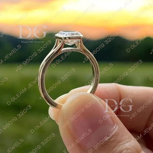 Anillo de Compromiso y Boda para Mujer, Hecho a Mano, Oro Amarillo de 14K, Corte Asscher, Zirconia de 3CT, Solitario con Engaste de Puntas, Personalizable, Regalo para Fiesta - Product Image 2