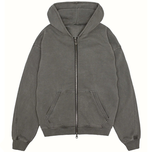 Acid Washed Zip-Up Custom French Terry hoodies High Quality Sun Faded Men's <b>Sweater</b> Unisex <b>Vintage</b> Style XXS Size Solid Pattern - Product Image 5