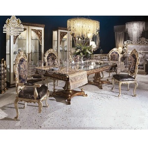 Juego de mesa de comedor tallada a mano, de madera maciza europea, estilo turco, clásico - Product Image 1