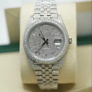 Montre mécanique unisexe de luxe en acier inoxydable antique entièrement blanche avec diamants en moissanite, verre saphir, élégante et sportive - Product Image 1