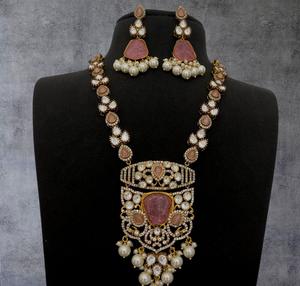 High Quality Gold Plated Stylish Moissanite Pendent Designer Necklace <b>Set</b> With Earrings For Wedding Wear Collection For <b>Women</b> - Product Image 4