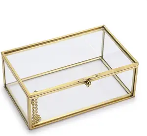 Зеркальная стеклянная шкатулка для ювелирных изделий-Золотой геометрический органайзер для ювелирных изделий декоративная коробка для хранения