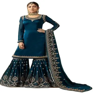 Net Heavy Embroidery Worked Eid Special Party Wear Sharara Anzüge Großhandel Kollektion lila Farbe Großhandels preis Indien