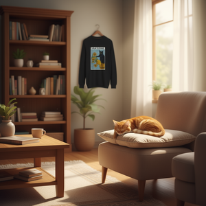 T-Shirt a Maniche Lunghe con il Famoso Quadro di Van Gogh 'Gatto Nero con Girasoli', Abbigliamento Promozionale Premium per Amanti dei Gatti - Product Image 3