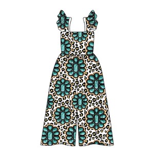 Pagliaccetto personalizzato per bambini e bambine estivo intero stile senza maniche con stampa floreale Hawaii tute con volant per bambine - Product Image 2