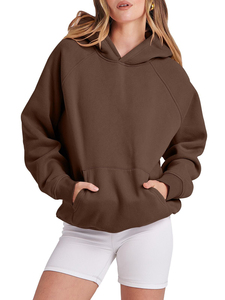Sweat à capuche décontracté pour femme, couleur unie, 100 % fibre de bambou, molleton écologique, coupe ample, manches longues - Product Image 5