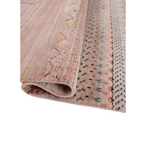 Tapis noués à la main en laine et soie de bambou à motifs géométriques Manchaha, rose et violet, pour usage domestique - Les-2888 - Product Image 2